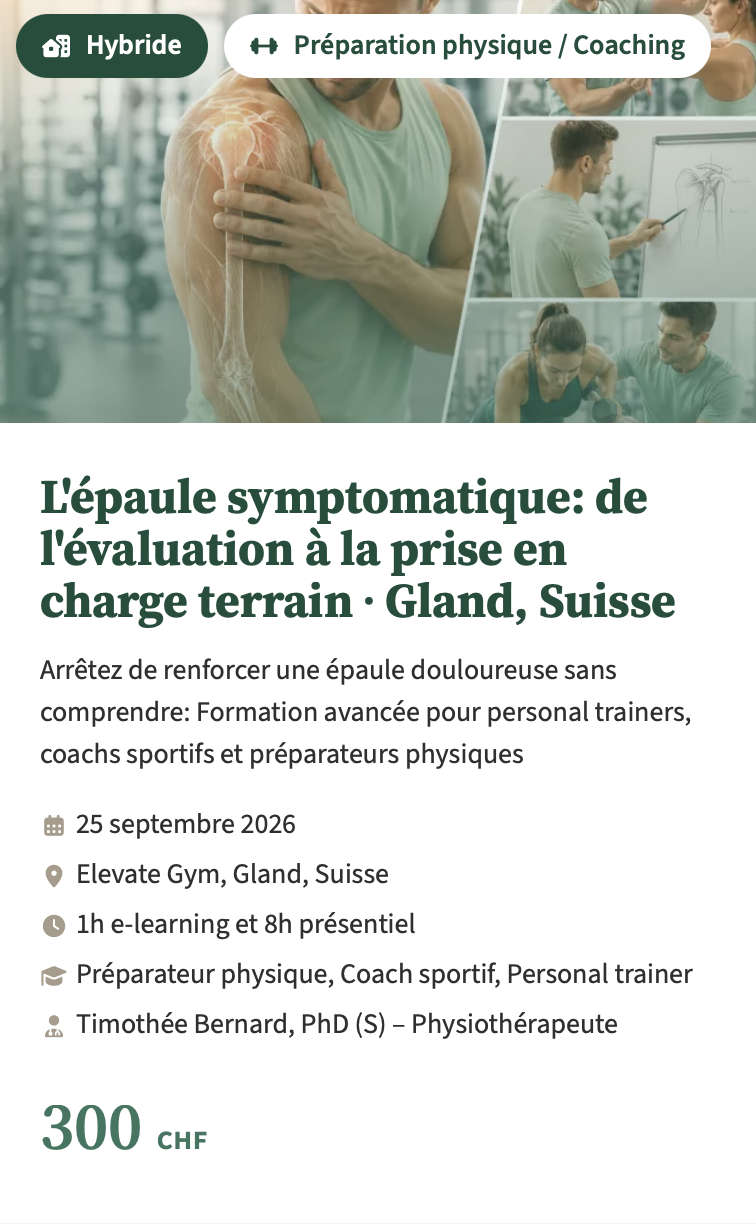 Formation épaule pour préparateur physique, coach sportif et personal trainer - Gland, Suisse